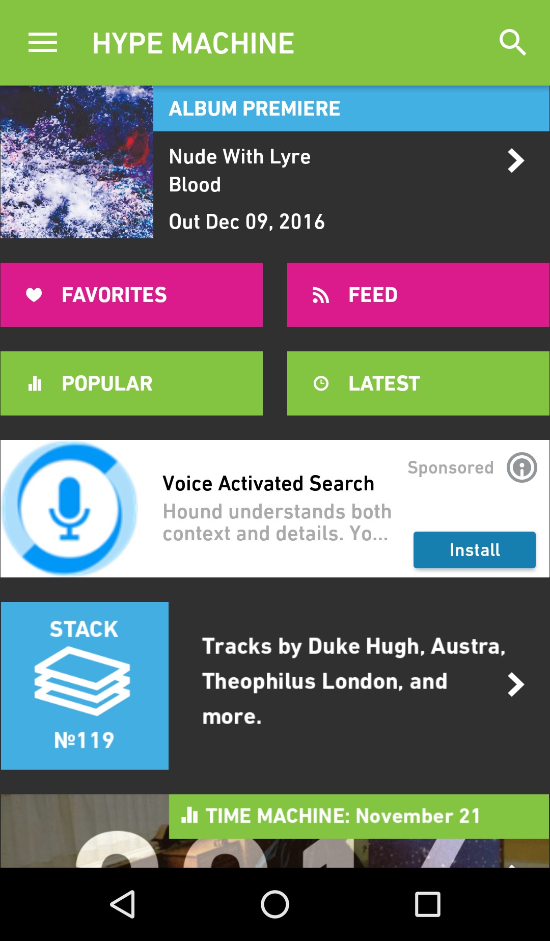 Hype Machine Android Front Screen with Ad